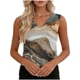 thumbnail image 2 of Nmnitkp Women's Satin V Neck Sleeveless Tank Tops, Watercolor Leaf Print Casual Blouses, Loose Fit Summer Tops for Daily Commute & Office Layering White,M, 2 of 7