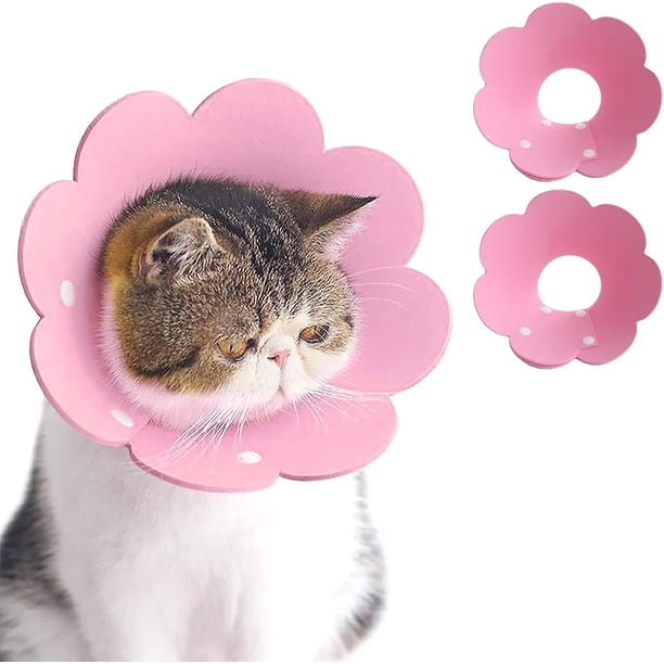 Collar ajustable antimordeduras con forma de girasol para curar heridas después de una cirugía para gatitos (rosa)