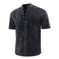 thumbnail image 1 of LUXUR Chemises pour Hommes Col Montant T-Shirt Manches Courtes Hauts Blouse Rétro Lacée Noir 5TG, 1 of 2