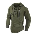 thumbnail image 2 of safuny Men's Fashion Solid Color Zipper Pullovers V Neck Lacing Shirts Fall Workout Long Sleeve Blouses Casual Relaxed Fitted Slim Hoodie Tops Green XXXL, 2 of 8