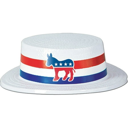 Styrofoam Skimmer Hats White Plastic Skimmer w/Democratic Band Party Accessory (1 count), 1 Skimmer Hat per package By Beistle ()
