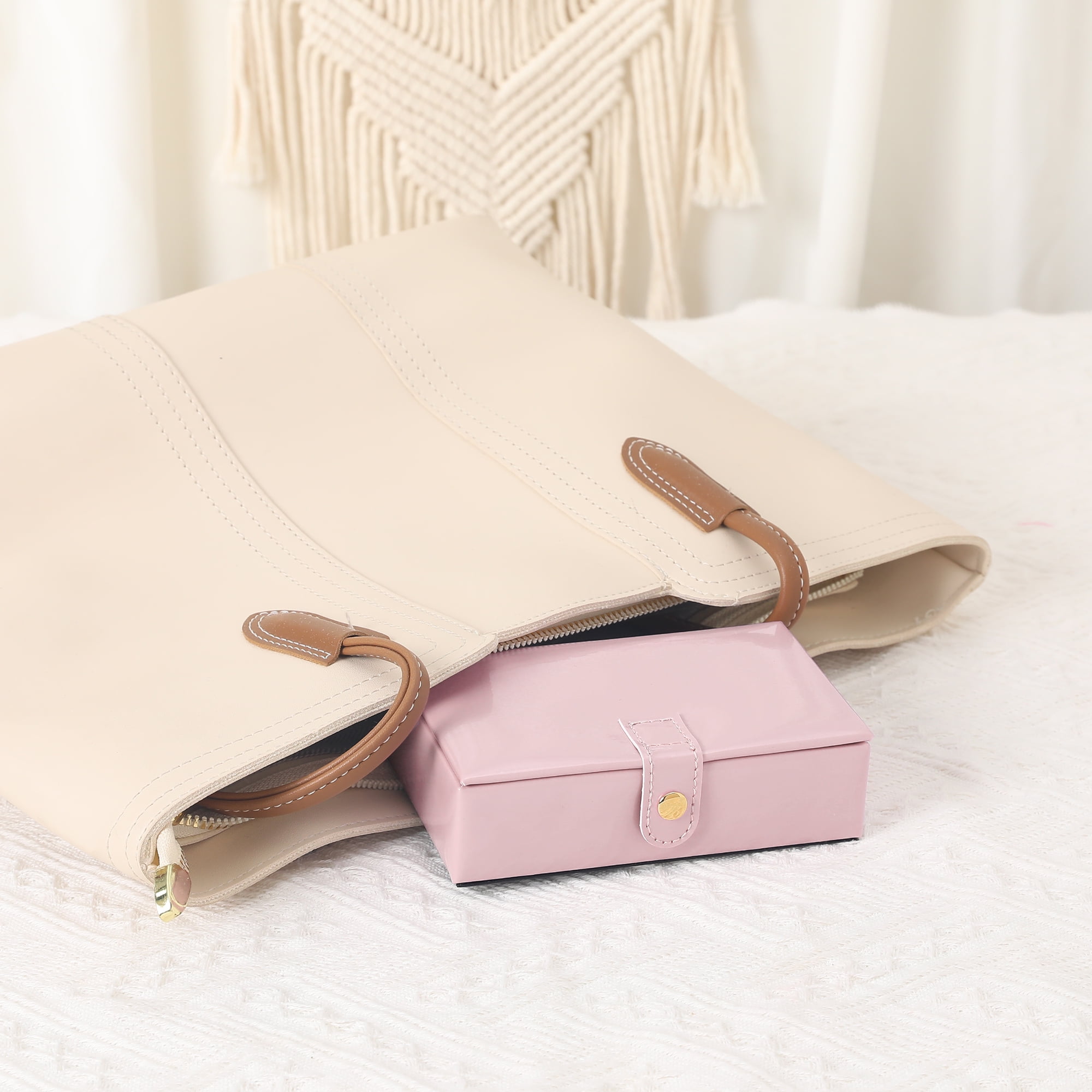 Unique Bargains Travel Jewelry Box Portable Organizer Case with Mirror Pink