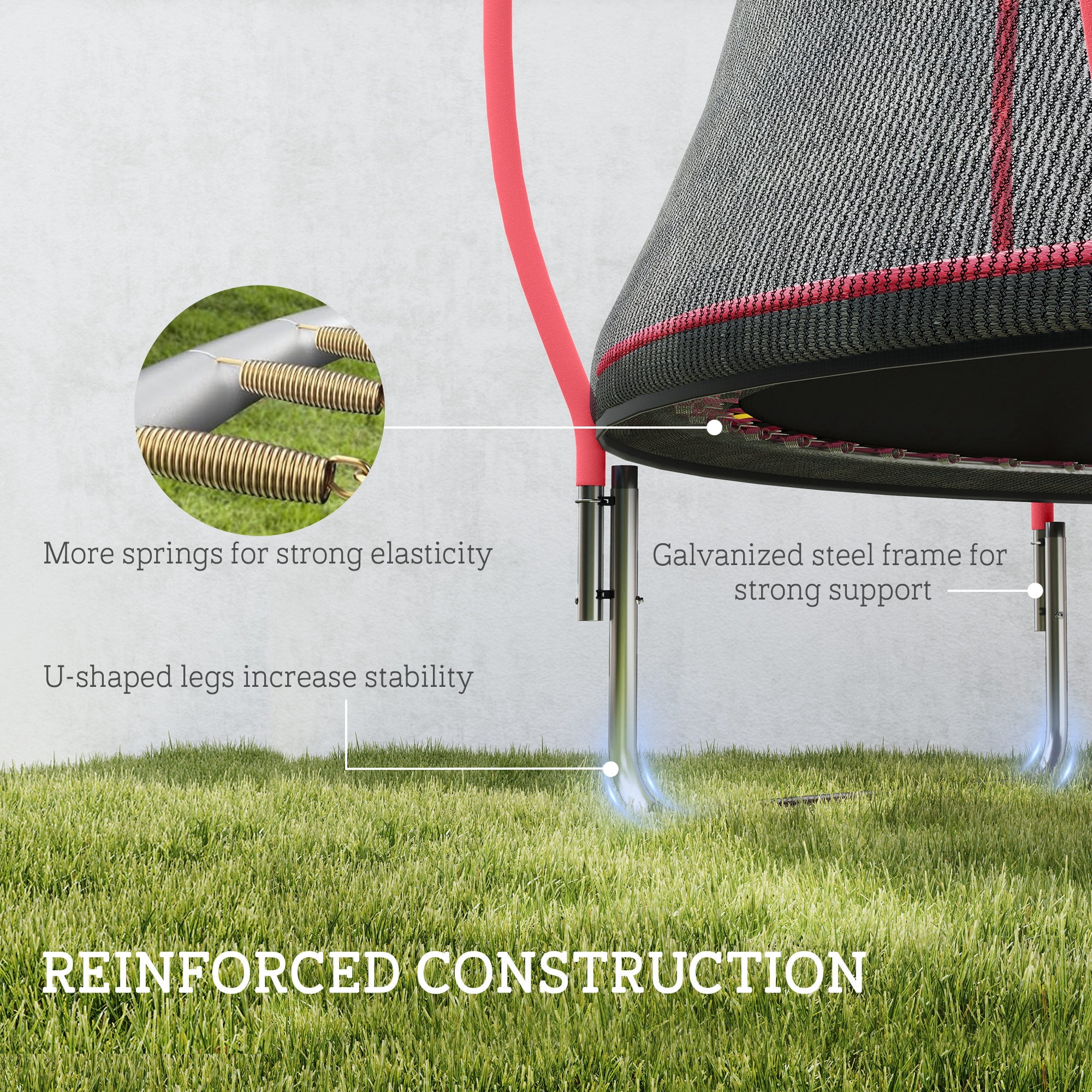 Soozier 10ft Outdoor Trampoline with Net Enclosure, Curved Poles and Safety Spring Cover,  Red