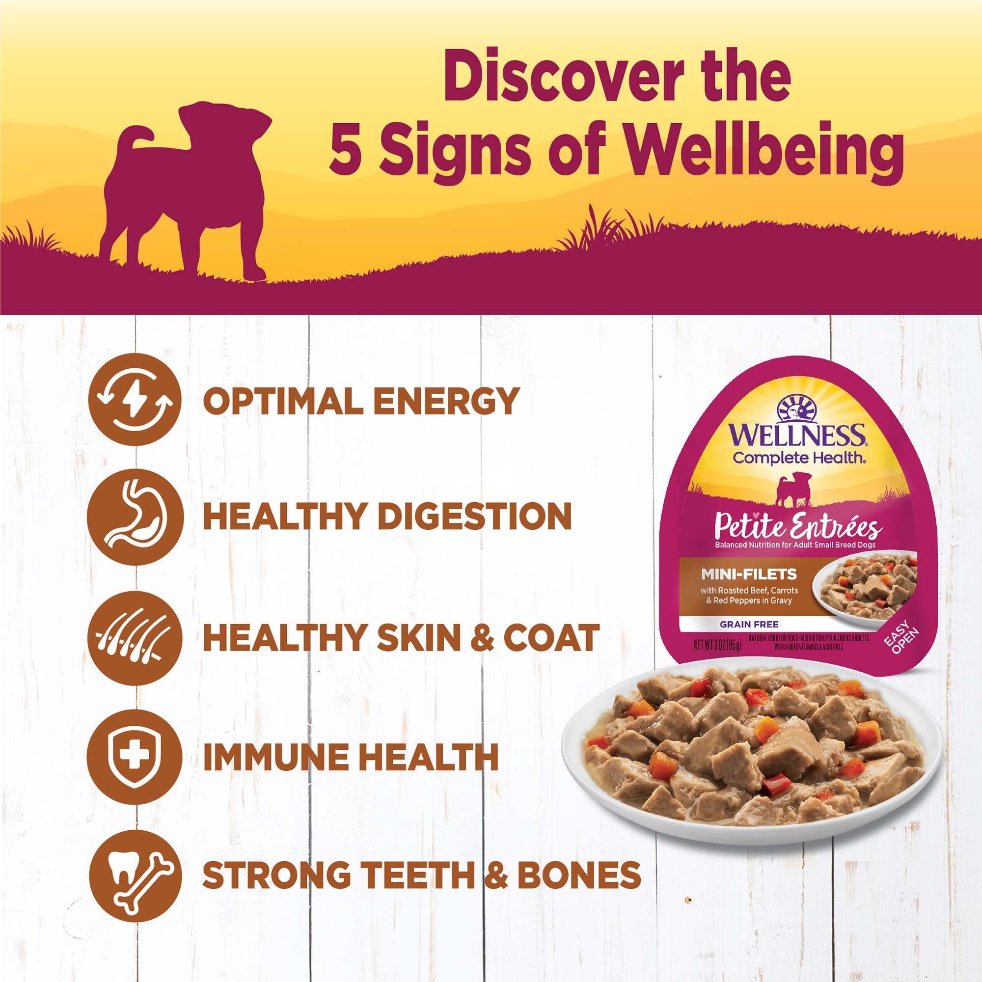 Wellness Petite Entrées Mini Fillets Grain Free Natural Wet Small Breed Dog Food, Roasted Beef, Carrots & Red Peppers, 3-Ounce Cup (Pack of 24)