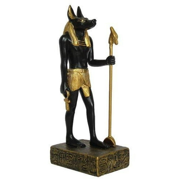 TLT 3.5 Inch Hand Painted Resin Egyptian Anubis Statue with Staff
