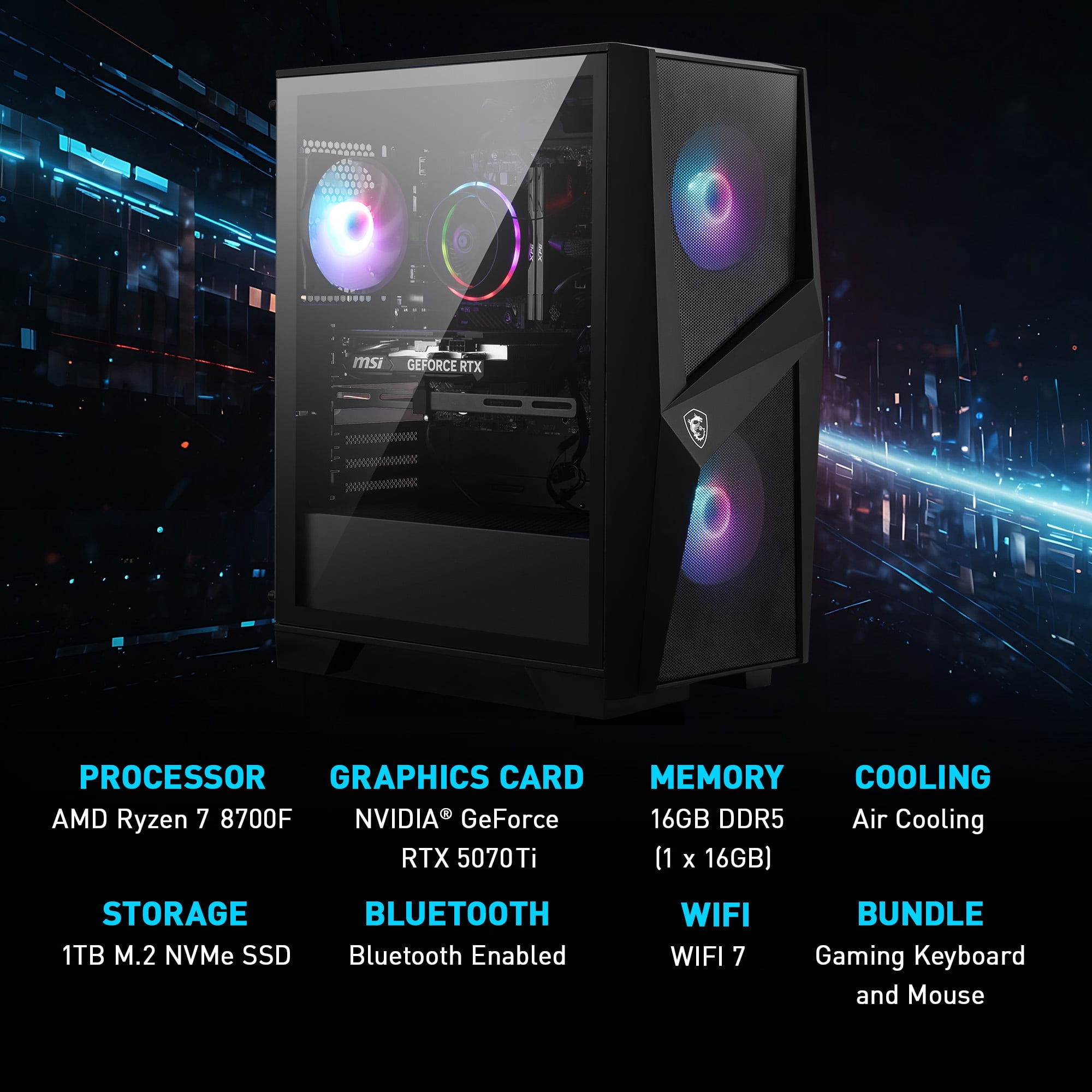 MSI Codex Z2 Gaming Desktop AMD Ryzen 7 8700F NVIDIA RTX 5070TI