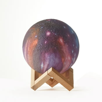 Urban Shop 3D Print Color Changing Moon Lamp with Wood Stand, remote control and USB Adaptor, 7.5'' x 5.5'', Galaxy