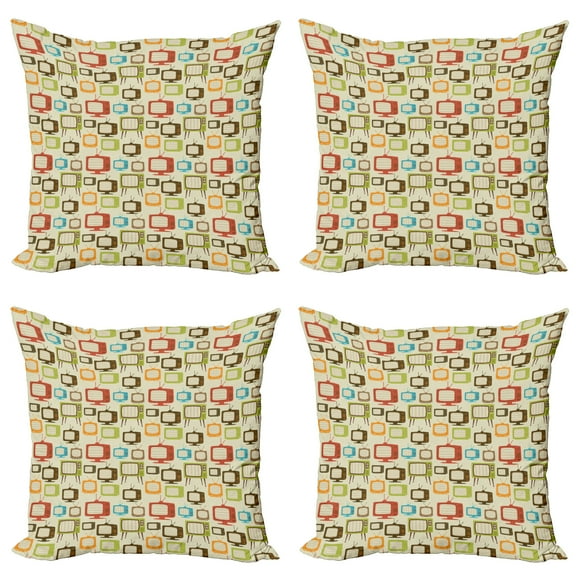Ambesonne Vintage Throw Pillow Cover 4 Pack, Old Televisions Retro, 16", Multicolor