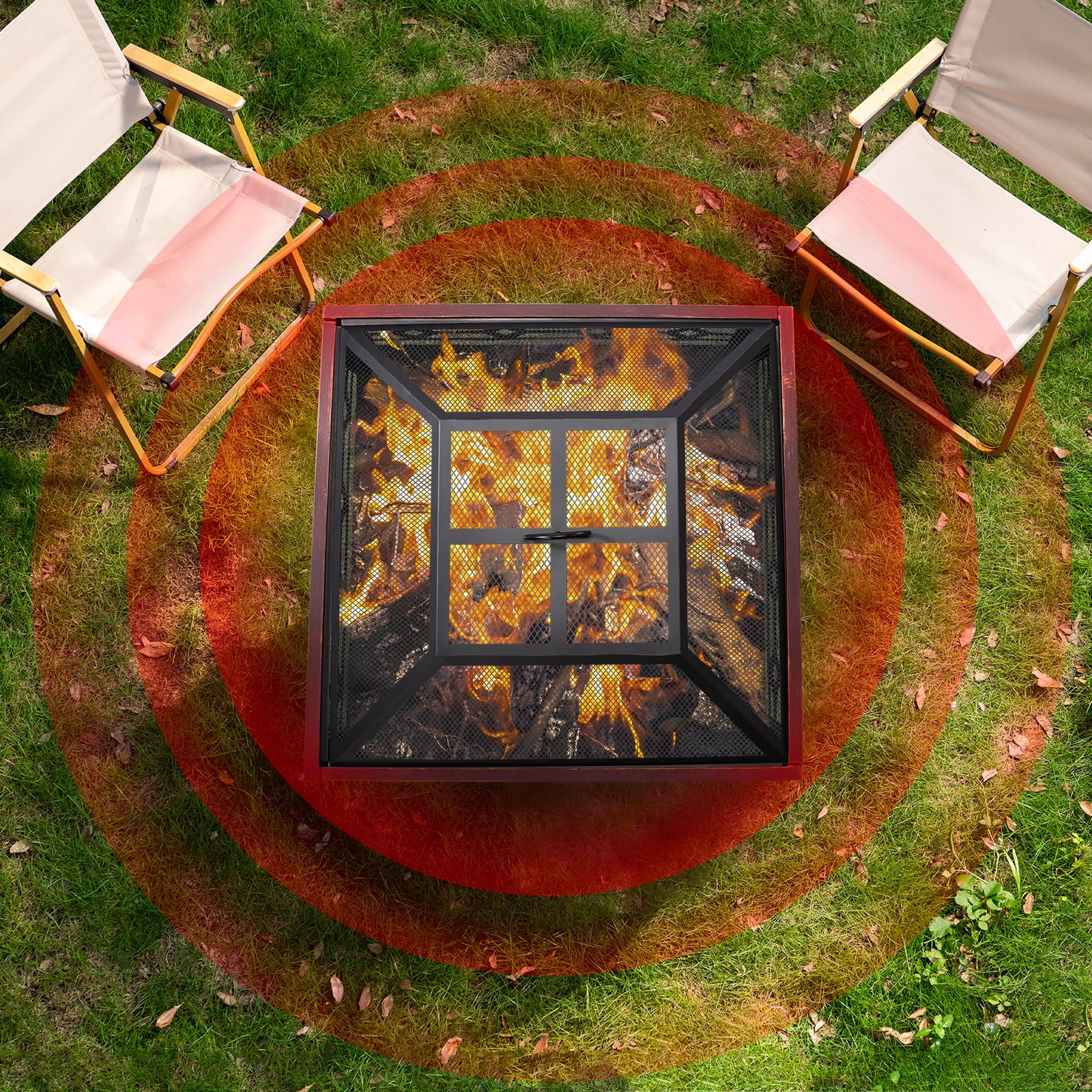 MistMo 26“ Square Wood Burning Fire Pit for Outdoor Patio Garden