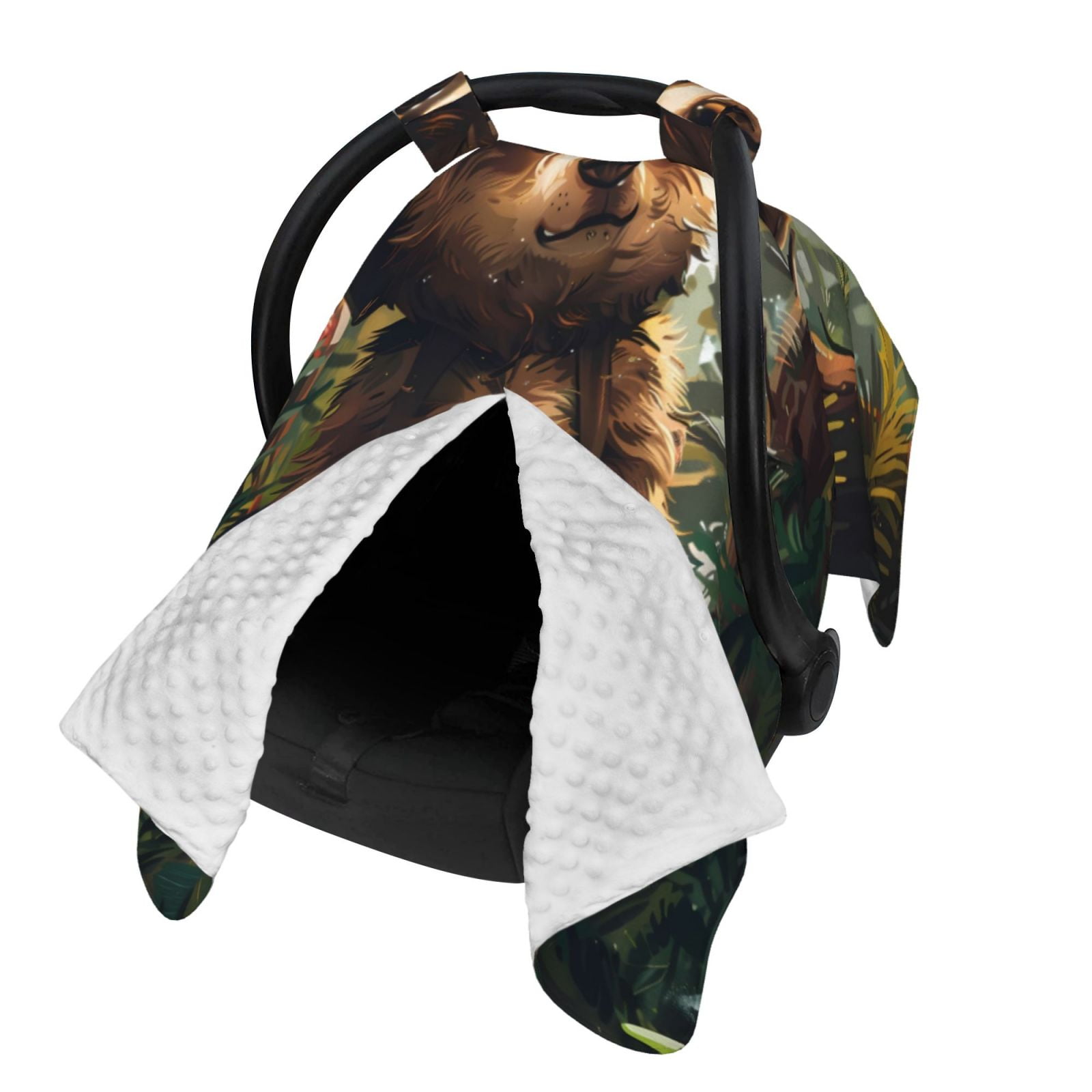 Naloa Jungle Hat Bear Baby Car Seat Cover, Breathable Baby Carrier Cover, Multiuse Baby Carrier Cover & Nursing Breastfeeding Cover