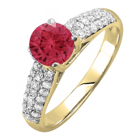 Dazzlingrock Collection 14K Ruby & White Diamond Pave set Bridal Engagement Ring, Yellow Gold, Size 4