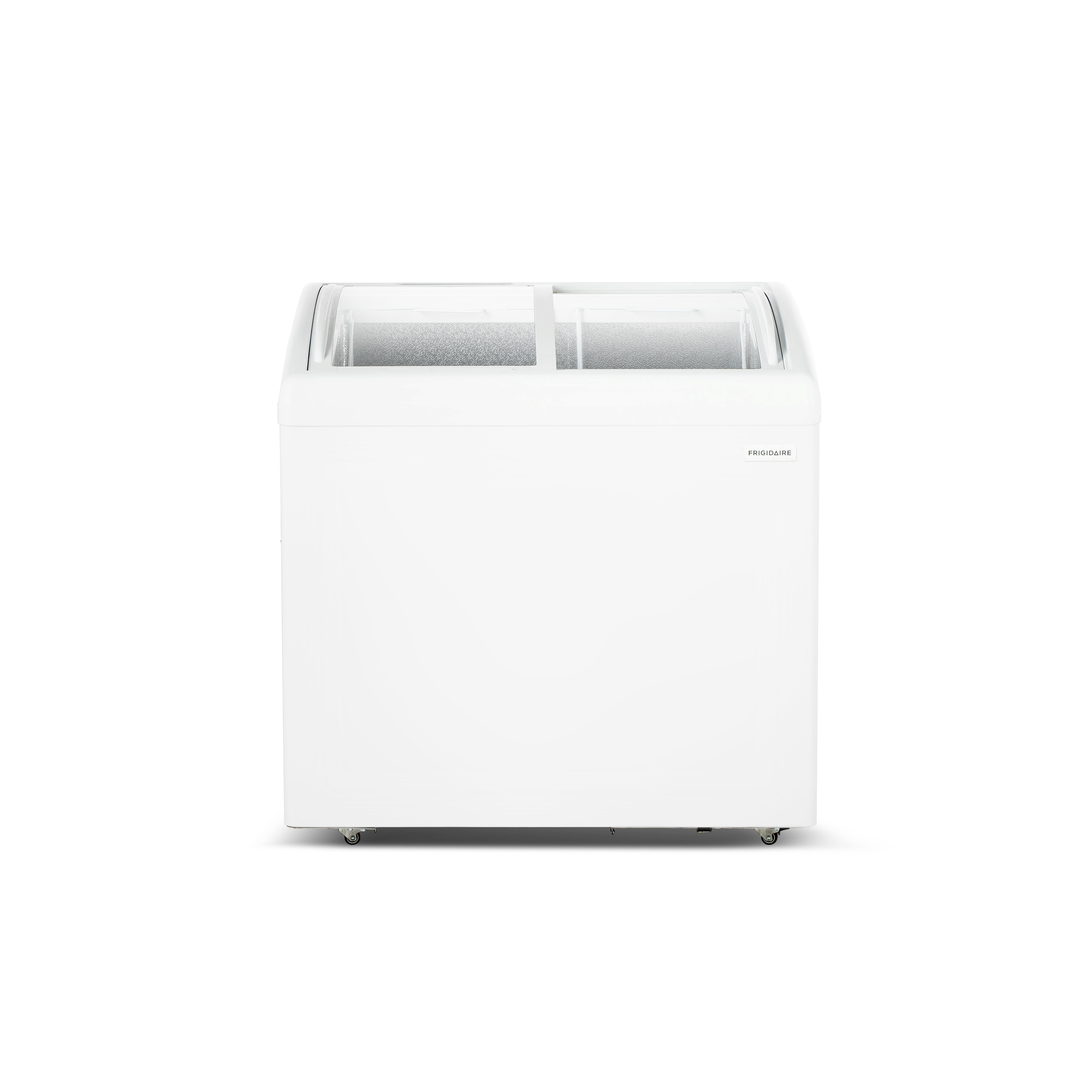 Frigidaire 6.7 Cu. ft. Curved Glass Top Display Freezer, 2 Door Convertible Freezer Refrigerator with Lockable Glass Door and Wheels, White