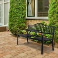 thumbnail image 2 of VINGLI 59" Outdoor Black Bench with Pullout Middle Table with Waterproof Cover, Cast Iron Steel Frame Chair Front Porch Path Yard Lawn Decor Deck Patio Garden, 2 of 8