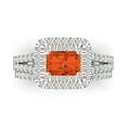 thumbnail image 2 of 3.05ct Brilliant Emerald Cut Red Zircon 14k White/Rose Gold Halo Solitaire with Accents Engagement Bridal Wedding Ring Band Set size 4.25, 2 of 7