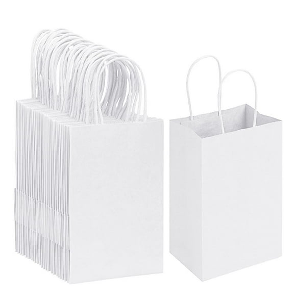 RACETOP White Paper Bags with Handles Bulk,8"x4.5"x10.8" 50Pcs,Kraft Paper Bags Party Favor Bags Shopping Bags Kraft Bags White Paper Gift Bags with Handles Bulk