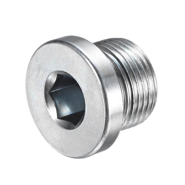Uxcell 1-Pack Tapón de ajuste de tubería de cabeza hexagonal interior M20x1.5mm, tapón de socket de acero inoxidable con anillo de sellado