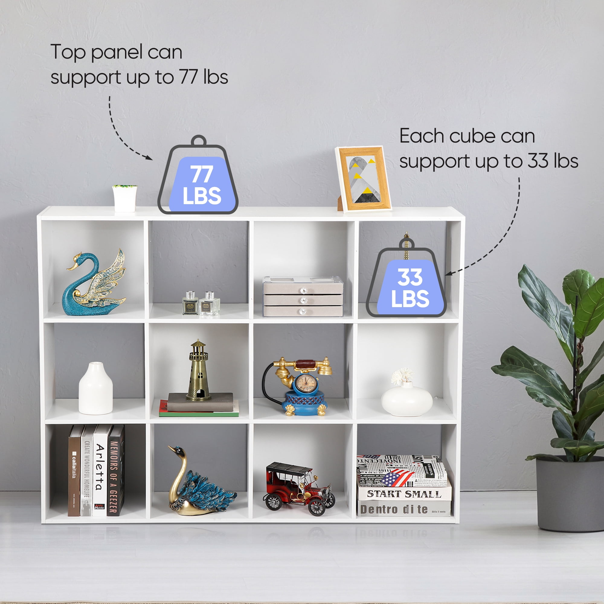 HomGarden 12 Cube Storage Organizer Wood White Bookshelf Cube Bookcase for Home Office