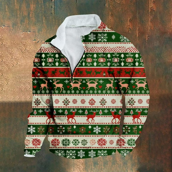 EchfiProm Mens Graphic Sweatshirts Fall Zipper Fleece Christmas Merry And Bright Mock Neck Shirts for Men M