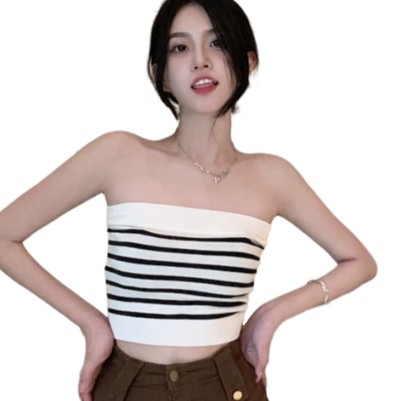 URTERYSER Women’s Tube Top Strapless Backless Sleeveless Ribbed Knit Cropped Bandeau Vest for Casual Outings and Parties White