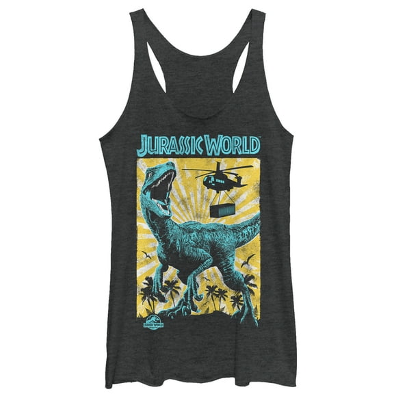 Women's Jurassic World: Fallen Kingdom Helicopter Capture  Racerback Tank Top Black Heather X Small