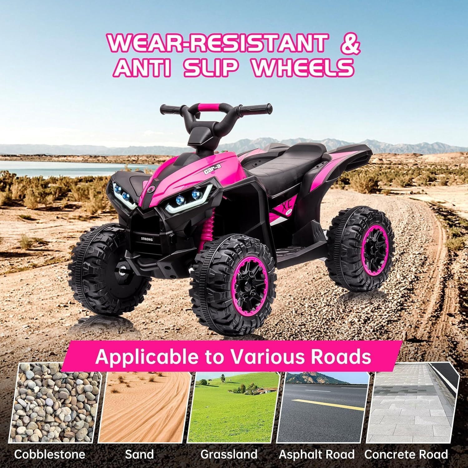 Kids 12V Kids Ride-On Electric ATV with 2 Seater,4 Wheeler Quad Car Toy Electric Vehicle with Music,LED Lights, High/Low Speed,2.1mph Max Speed,Battery Powered Wheels Car for Kids 3-8 Years Old