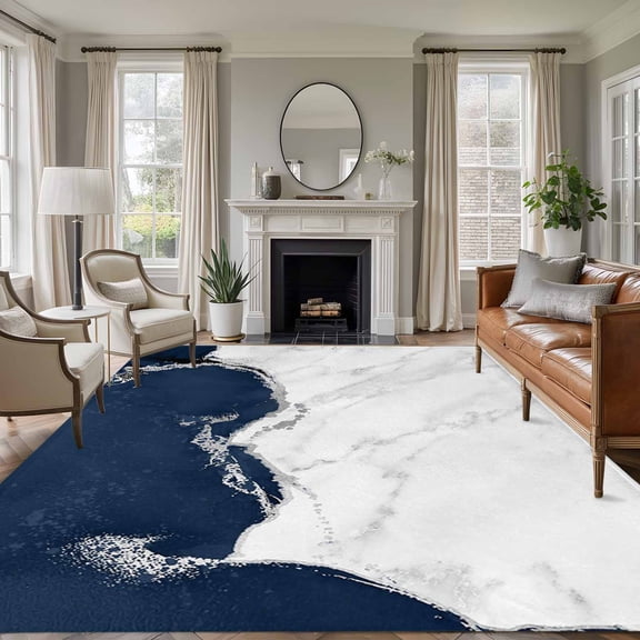 Area Rug for Living Room, Blue Marble Crack Non-Slip Indoor Large Carpet for Bedroom/Dining Room, Modern Abstract Geometric Texture Washable Low-Profile Rectangle Floor Runner Rugs - 6 x 9 Ft