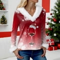 thumbnail image 4 of larppty Christmas Sweater for Women - Faux Fur Trim V-Neck Pullover with Festive Holiday Graphics (Red, 3XL), 4 of 5