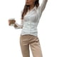 thumbnail image 4 of Sunloudy Conjunto de blusa casual para mujer, camisa de solapa de color sólido de manga larga + chaleco ajustado, blanco Sunloudy moda, 4 of 9