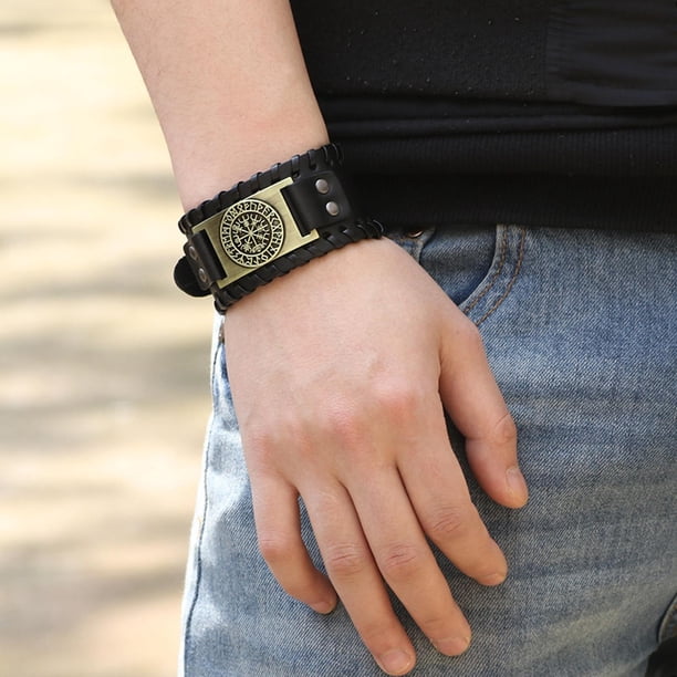 Brazalete Yinane Pulseras Anchas de Puño Cuero Bronce para Hombre