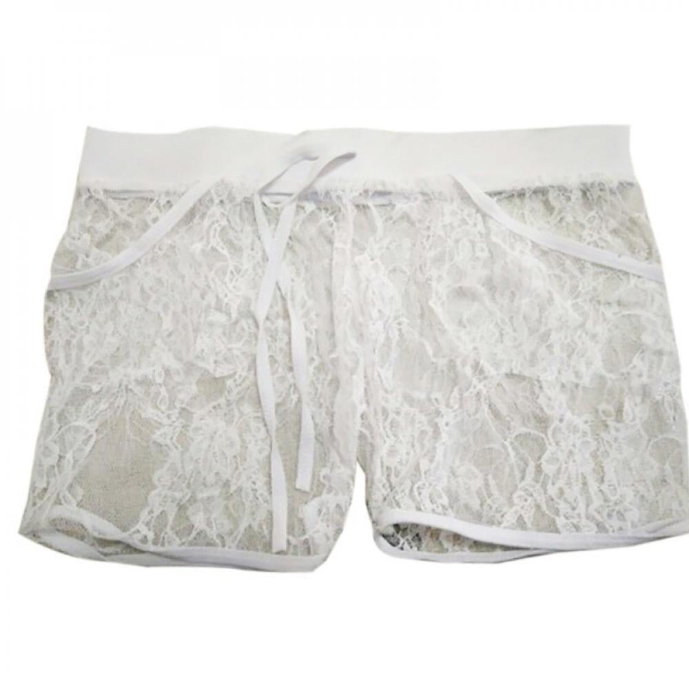 Ladies Fashion Lace Shorts Swimming Transparent Floral Boxers Beach Pants CO