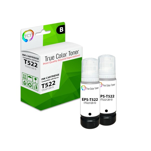 TCT Premium Refill Ink Bottle for Epson T522 T522120-S Black Works With EcoTank ET-2720 ET-2800 ET-4800 ET-2803 ET-4700 ET-2760 ET-4760, ST-4000 ST-2004 (70 ml) - 2 Pack