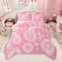Manfei Bohemian Paisley Full Size Comforter Sets 3-Piece, Hippie Mandala Bedding Comforter Set, Pink Bedding Sets, Microfiber Bedroom Decor