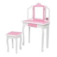 thumbnail image 5 of Ucades Kids Makeup Vanity Set, Wooden Kids Vanity Set with Tri-Folding Mirror and Stool, Girls Vanity Makeup Dressing Table with Drawer, Kids Bedroom Furniture Kids Vanity Table and Chair Set, Pink, 5 of 12