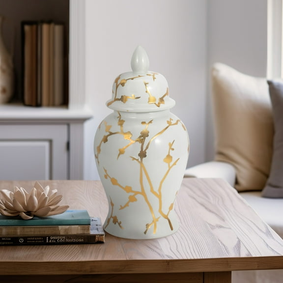 Chinoiserie Jar Ceramic Ceramic Cherry Blossom Pattern Glossy Traditional Style for Home Office Bedroom Living Room Decor - 14" White