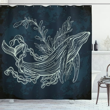 Ambesonne Whale Shower Curtain, Doodle Coral Reef Seaweed, 69"Wx70"L, Slate and Petrol Blue