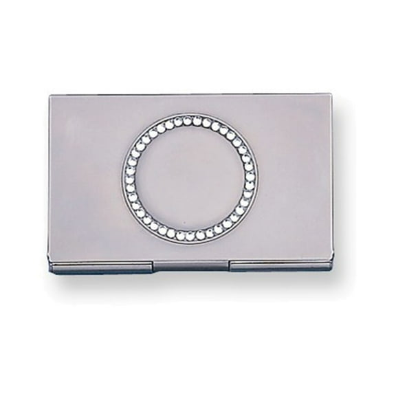 Nickel-plated Business Card Case with Circle of Acrylic Crystals and Engraving Area QGM2730