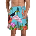 thumbnail image 2 of Uemuo Tropical Jungle Flamingo Pattern Men's Swim Trunks Hawaiian Beach Bathing Suit Swimsuits Beach Quick-Dry Shorts with Pockets-Medium, 2 of 9