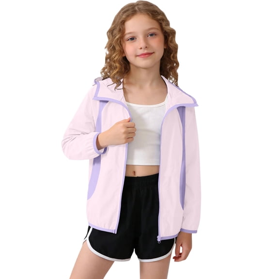 WQNVRNR Kids Sun Protection Jacket- Lightweight Spring Summer Casual Zip Up Athletic Tops for Girls Pink Size 12