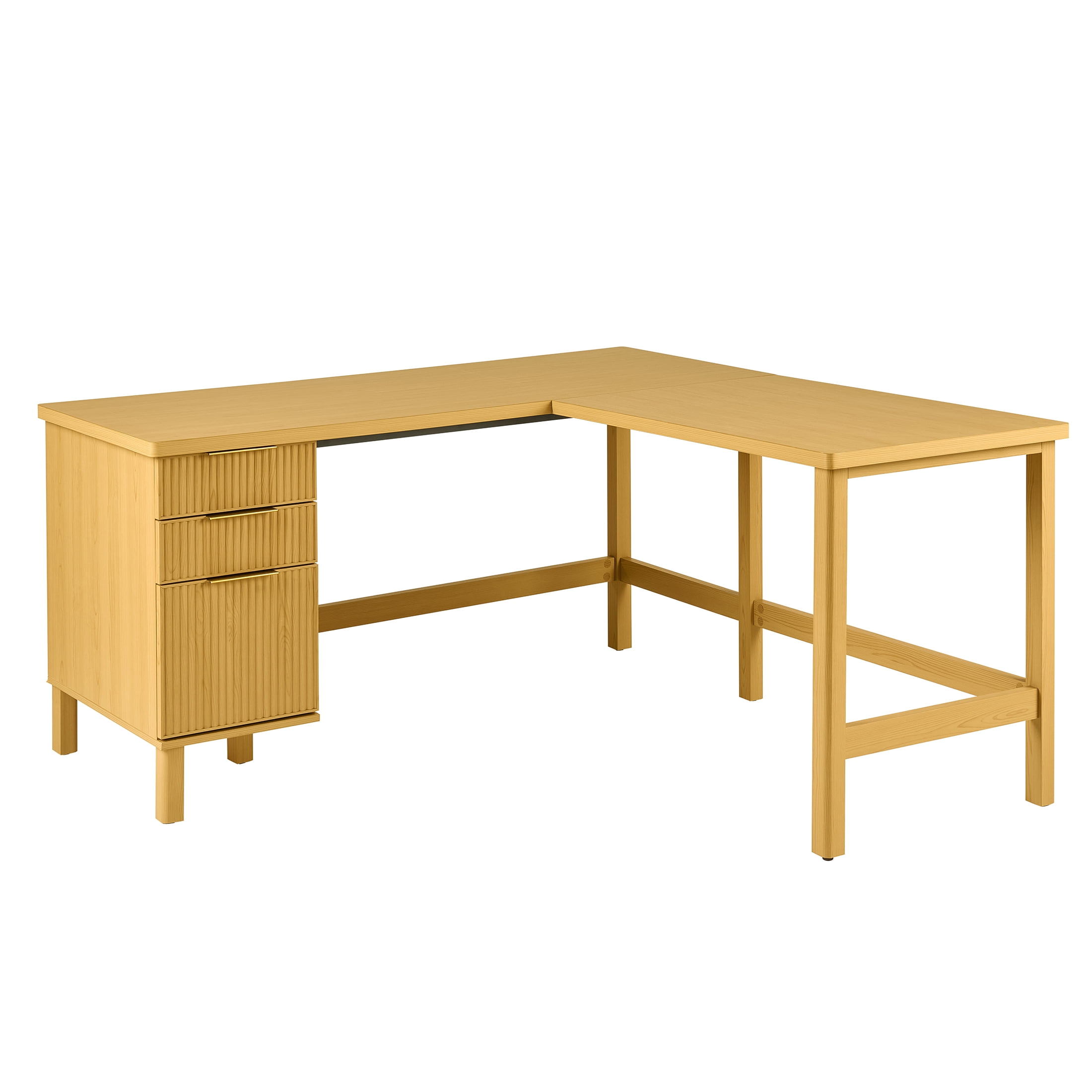 Better Homes & Gardens Lillian Fluted L-Shape Desk, Natural Pine Finish