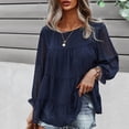 thumbnail image 3 of Blusa informal transpirable con volantes y manga larga para mujer, cuello redondo, gasa, para otoño e invierno, azul marino S, 3 of 6
