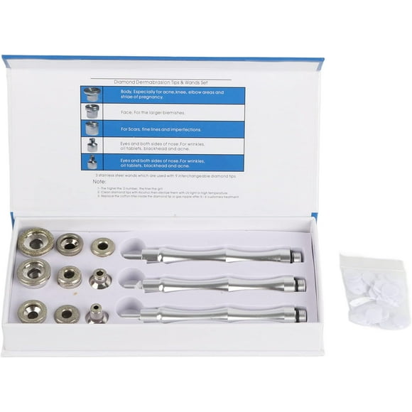 9Pcs Diamond Tips, Diamond Microdermabrasion Heads Replacement Tips with Stainless Steel Filter Handle, Facial Care Beauty Machine Accessories Set,