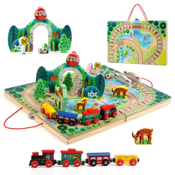Train Set Joqutoys de madera para llevar, ferrocarril, 18 piezas