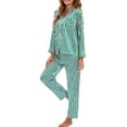 thumbnail image 6 of IROINNID Women's Two-Pieces Set Pajamas Long Sleeved Tops with Pants Silk Loungewear Leisure Sleepwear Set,Green, 6 of 7
