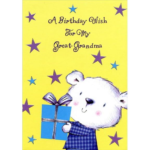 Designer Greetings Bear Holding Blue Present Juvenile Birthday Card for Great-Grandma from Kids : Child : Children / Children