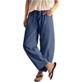 thumbnail image 6 of Women's Baggy Wide Leg Palazzo Pants Harem Pants Petite Linen Pants Drawstring Boho Barrel Sweatpants Summer Casual Flowy Breathable Trousers Beach Vacation, Spring Summer Fall, Dark Blue M, 6 of 9