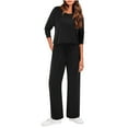 thumbnail image 4 of Women's 2 Piece Lounge Sets Sweatsuits Crew Neck Tops Long Sleeve Blouses High Waisted Wide Leg Sweatpants Two Piece Outfits Lounge Sets Spring Summer Beach Vacation Sets, 4 of 7