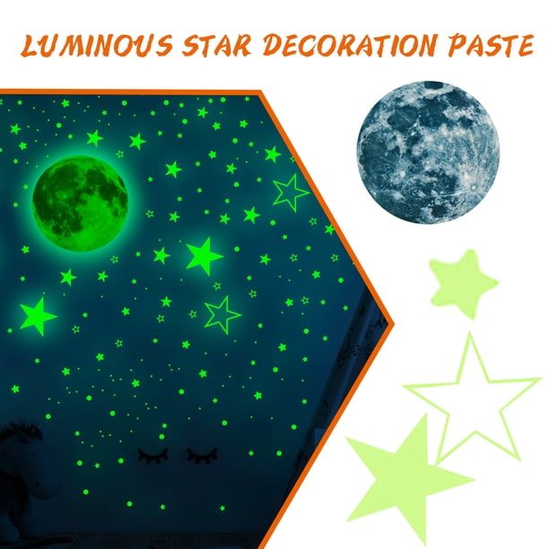 Azul Verde Luminoso Estrellas Luna Dormitorio Sala de estar Estudio Decoración del hogar Pared Wmkox8yii fhajkh265