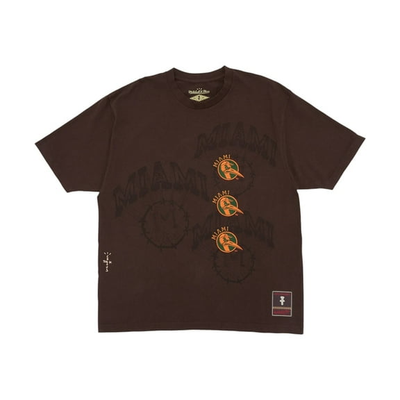 Travis Scott Unisex x Mitchell & Ness Miami Hurricanes Seal T-Shirt Brown, from StockX