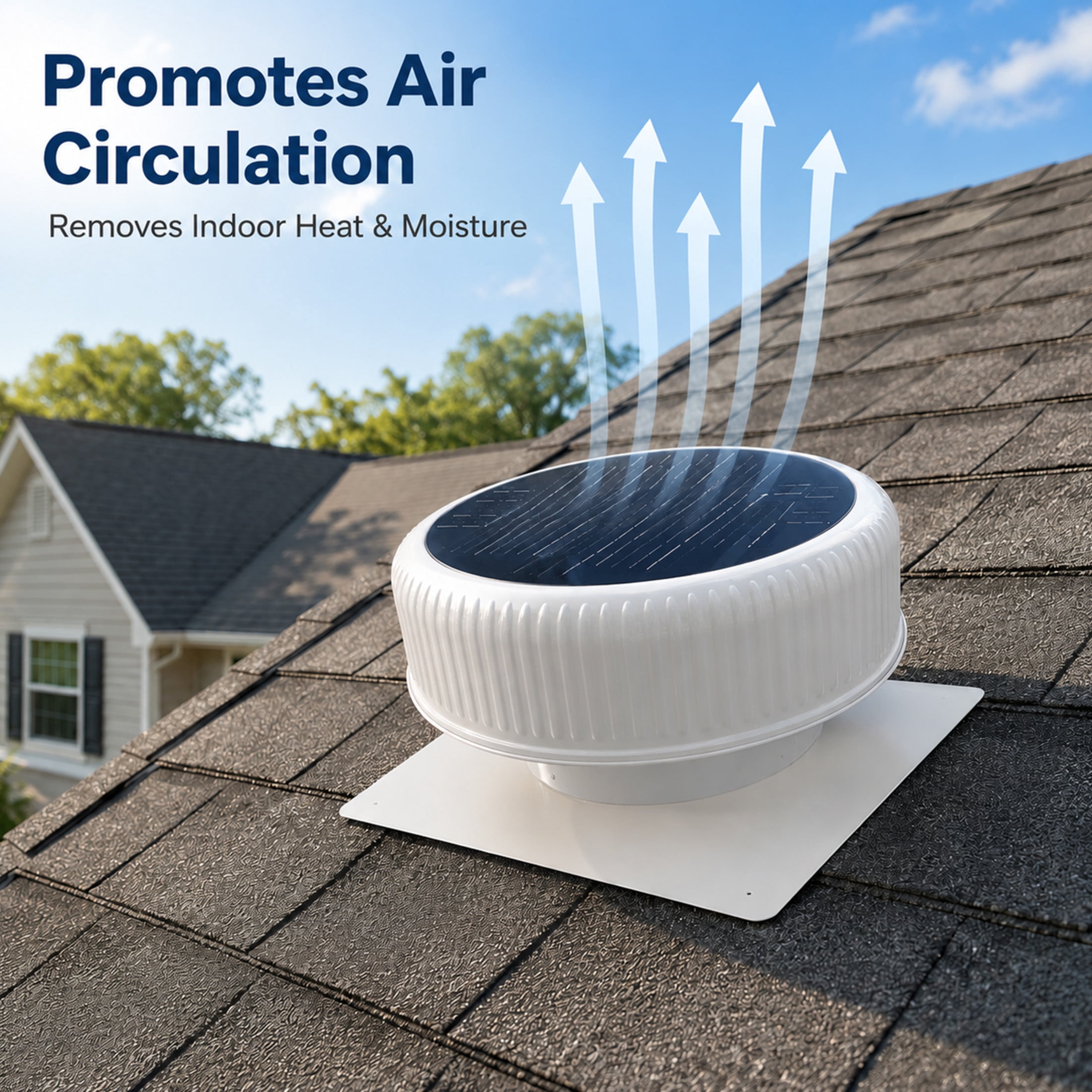 Noble House 12" Flush Mount Round Solar Roof Vent Fan, 30W Dual Power Attic Exhaust Fan for Attic Garage, White