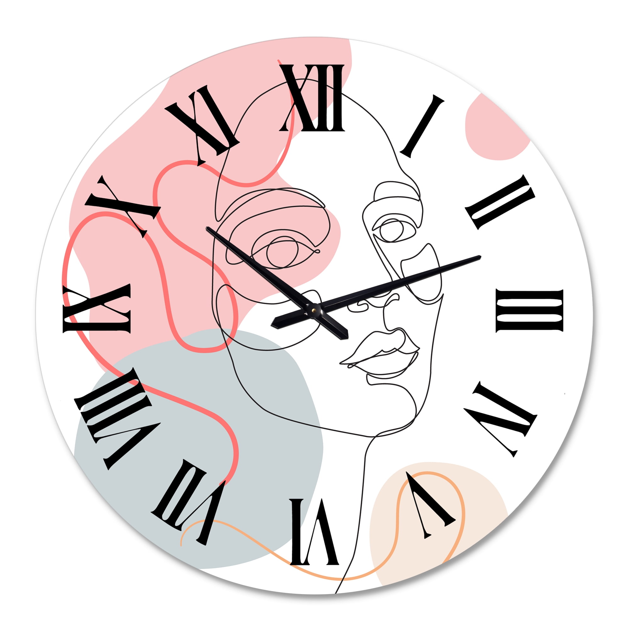 Designart 'One Line Drawing Of Young Woman In Pastel Tones' Modern Wall Clock